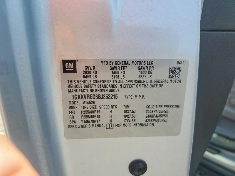 2011 Gmc Acadia მანქანა იყიდება აუქციონზე, vin: 1GKKVRED3BJ353215, აუქციონის ნომერი: 64430946