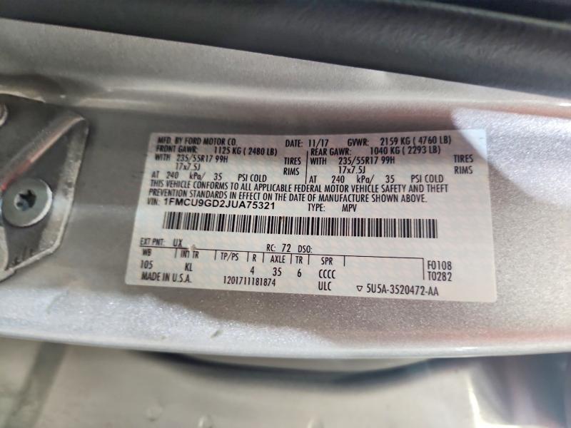 Aukcja sprzedaży 2018 Ford Escape, vin: 1FMCU9GD2JUA75321, numer aukcji: 64725496