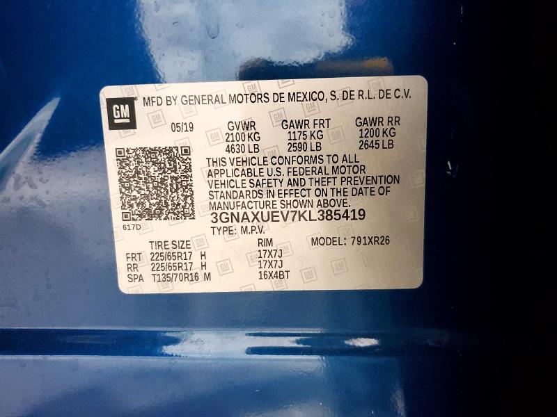 63562446 :رقم المزاد ، 3GNAXUEV7KL385419 vin ، 2019 Chevrolet Equinox مزاد بيع
