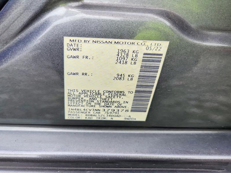 Продаж на аукціоні авто 2022 Nissan Altima, vin: 1N4BL4CV3NN379378, номер лоту: 63610246