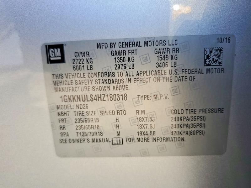 65443556 :رقم المزاد ، 1GKKNULS4HZ180318 vin ، 2017 Gmc Acadia مزاد بيع