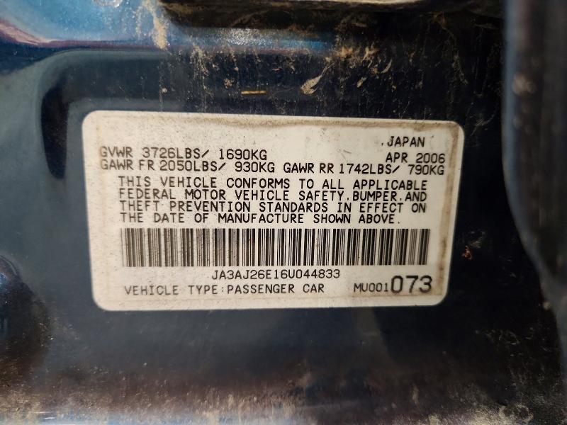 Aukcja sprzedaży 2006 Mitsubishi Lancer, vin: JA3AJ26E16U044833, numer aukcji: 62777326
