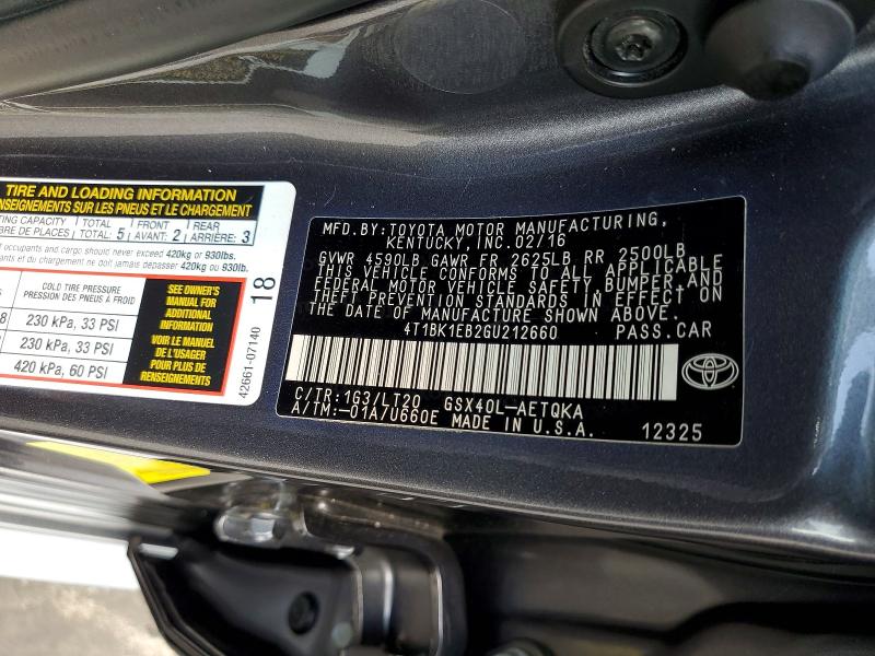 64342696 :رقم المزاد ، 4T1BK1EB2GU212660 vin ، 2016 Toyota Avalon مزاد بيع