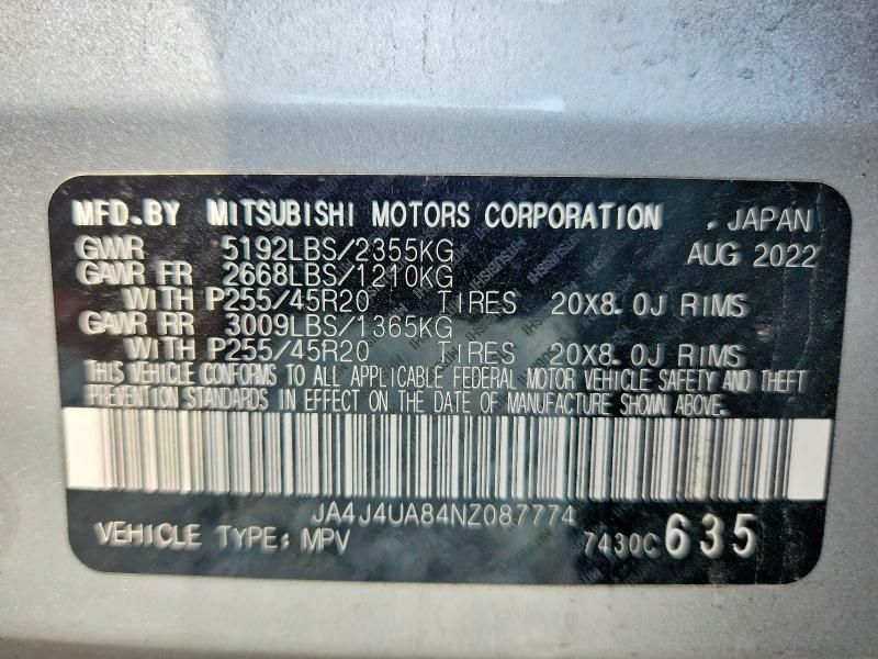 Aukcja sprzedaży 2022 Mitsubishi Outlander, vin: JA4J4UA84NZ087774, numer aukcji: 64744606