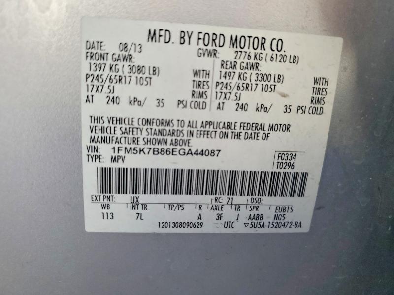 63576566 :رقم المزاد ، 1FM5K7B86EGA44087 vin ، 2014 Ford Explorer مزاد بيع