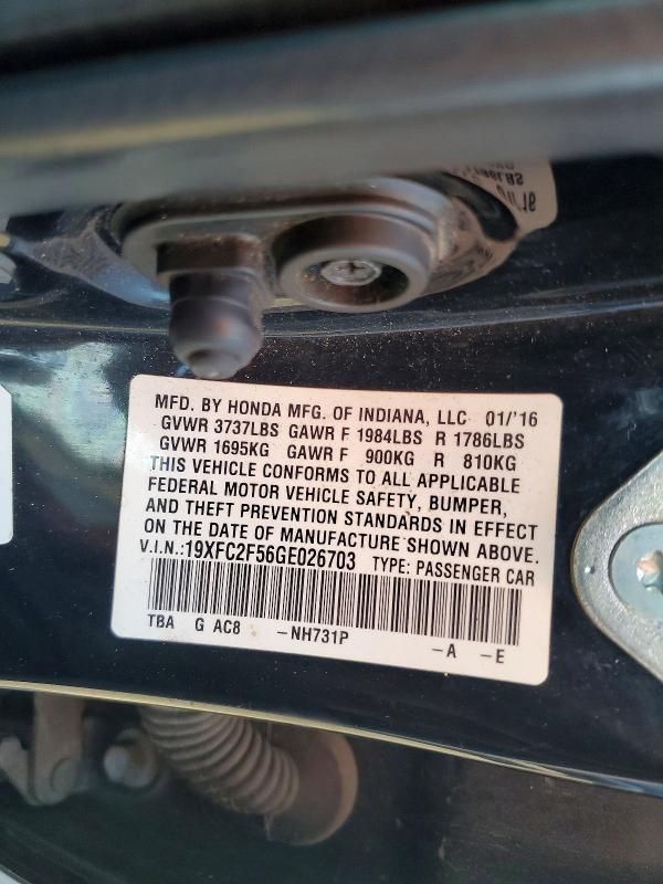 Aukcja sprzedaży 2016 Honda Civic, vin: 19XFC2F56GE026703, numer aukcji: 64437306