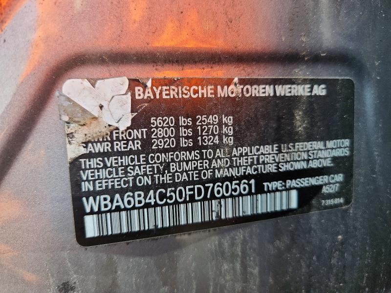 2015 Bmw Alpina B6 მანქანა იყიდება აუქციონზე, vin: WBA6B4C50FD760561, აუქციონის ნომერი: 64997786
