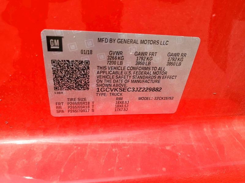 Продажа на аукционе авто 2018 Chevrolet Silverado, vin: 1GCVKSEC3JZ229882, номер лота: 65104776