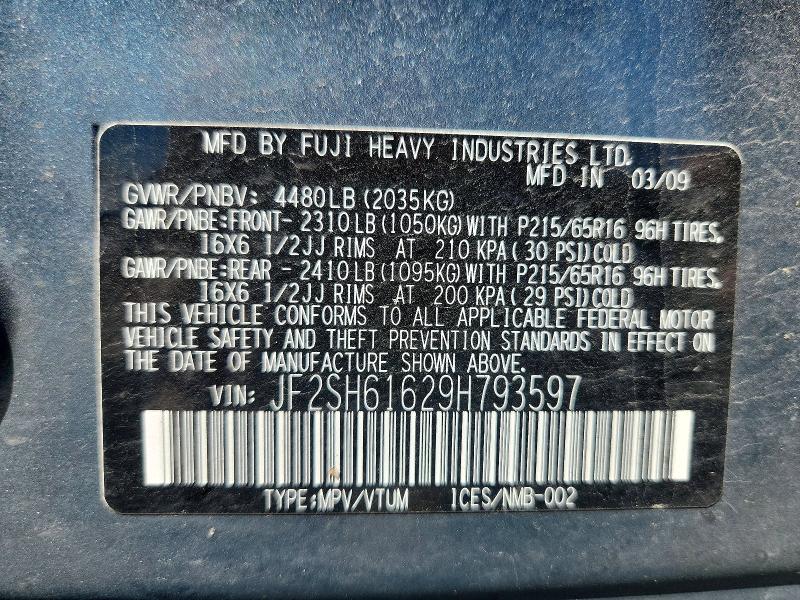 Aukcja sprzedaży 2009 Subaru Forester, vin: JF2SH61629H793597, numer aukcji: 63880806