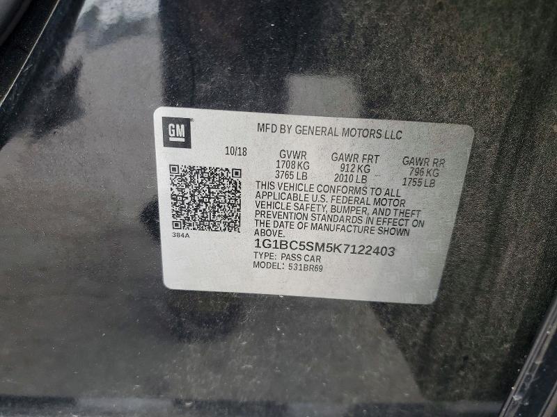 63800836 :رقم المزاد ، 1G1BC5SM5K7122403 vin ، 2019 Chevrolet Cruze مزاد بيع