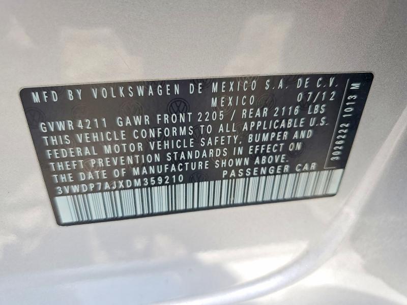2013 Volkswagen Jetta მანქანა იყიდება აუქციონზე, vin: 3VWDP7AJXDM359210, აუქციონის ნომერი: 65874406