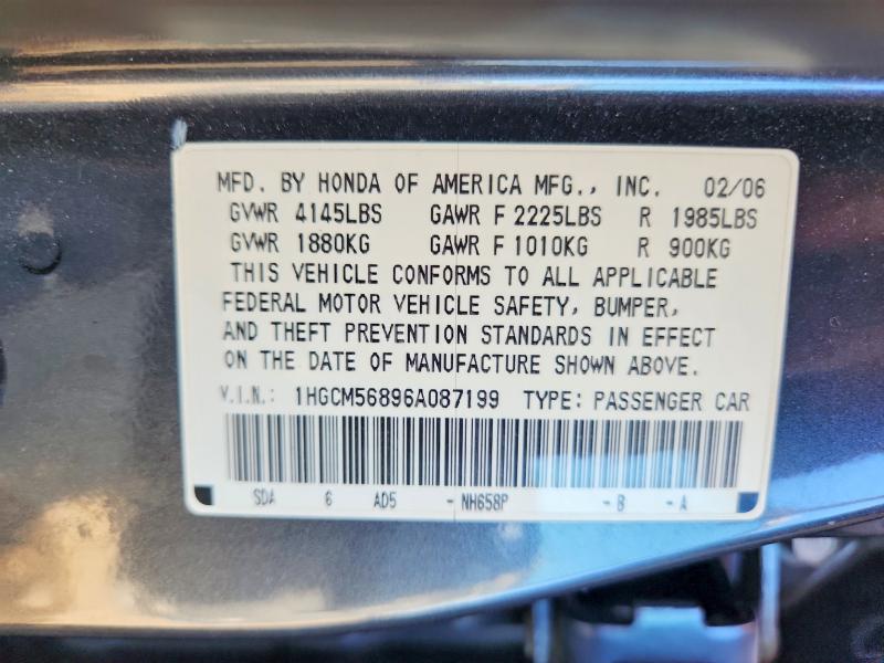 Aukcja sprzedaży 2006 Honda Accord, vin: 1HGCM56896A087199, numer aukcji: 66175376