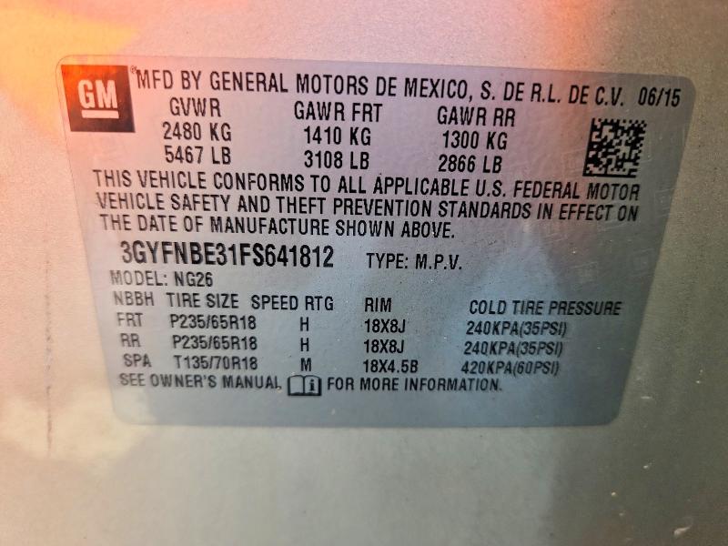 2015 Cadillac Srx მანქანა იყიდება აუქციონზე, vin: 3GYFNBE31FS641812, აუქციონის ნომერი: 65902106