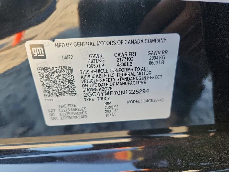 Aukcja sprzedaży 2022 Chevrolet Silverado, vin: 2GC4YME70N1225294, numer aukcji: 66535686