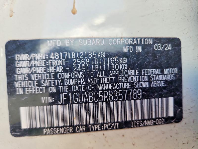 Aukcja sprzedaży 2024 Subaru Impreza, vin: JF1GUABC5R8357789, numer aukcji: 66191336