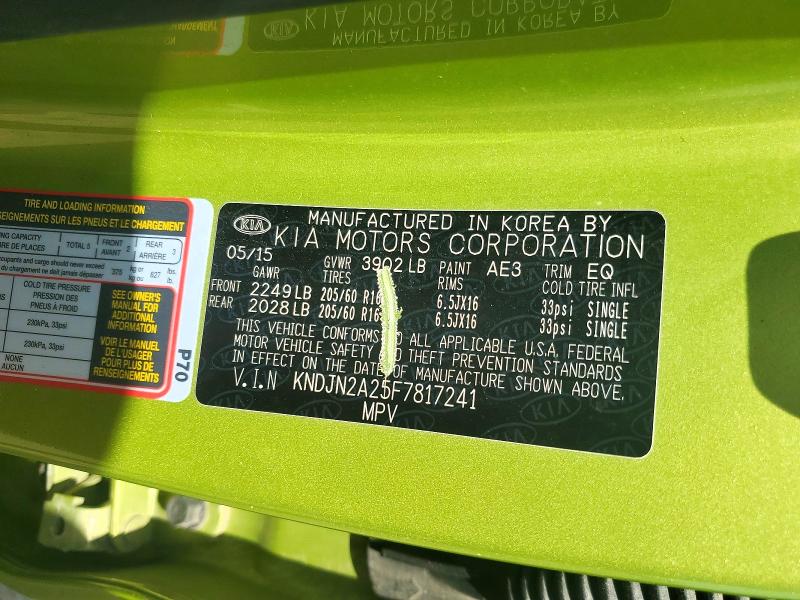 64201756 :رقم المزاد ، KNDJN2A25F7817241 vin ، 2015 Kia Soul مزاد بيع