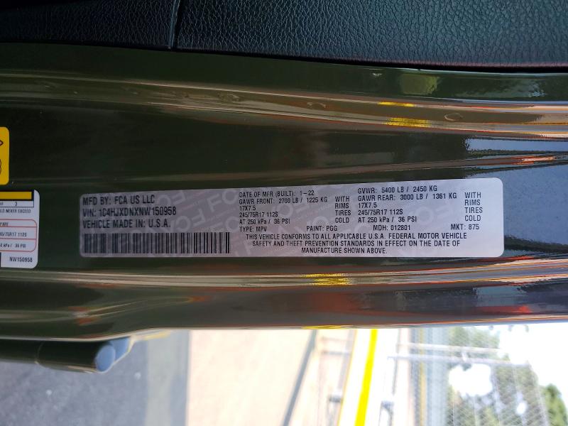 Продажа на аукционе авто 2022 Jeep Wrangler Unlimited, vin: 1C4HJXDNXNW150958, номер лота: 64292556
