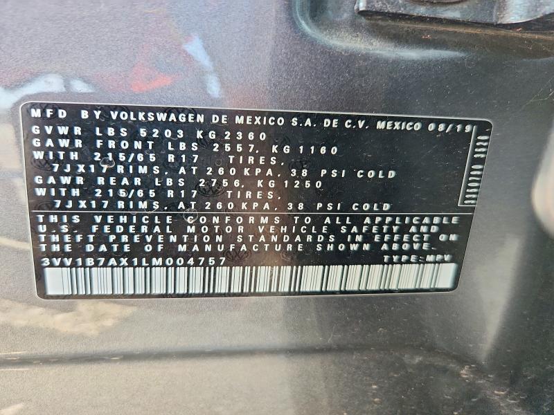 Aukcja sprzedaży 2020 Volkswagen Tiguan, vin: 3VV1B7AX1LM004757, numer aukcji: 65543476
