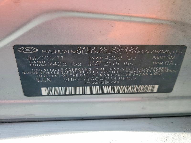 Aukcja sprzedaży 2012 Hyundai Sonata, vin: 5NPEB4AC4CH339402, numer aukcji: 63739376