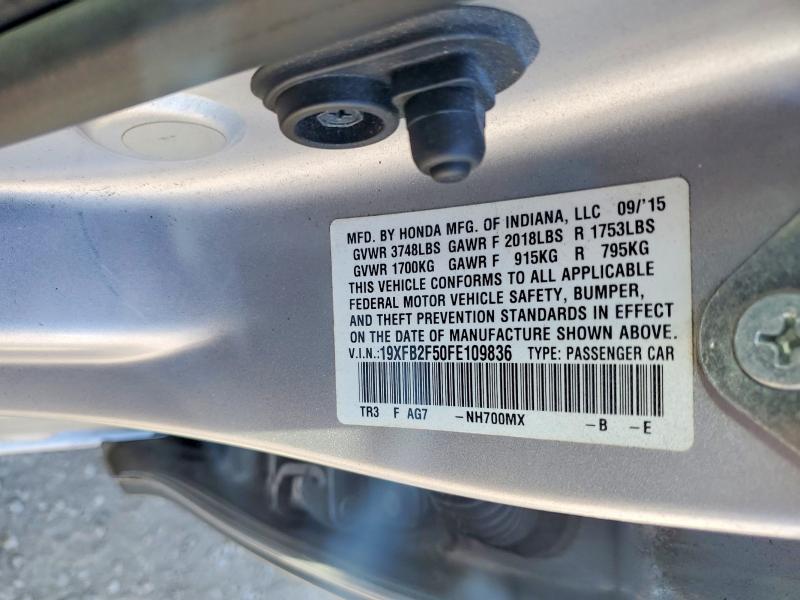 2015 Honda Civic მანქანა იყიდება აუქციონზე, vin: 19XFB2F50FE109836, აუქციონის ნომერი: 64271906