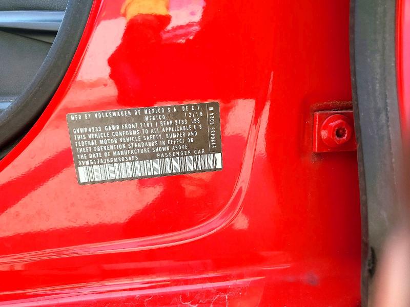 2016 Volkswagen Jetta მანქანა იყიდება აუქციონზე, vin: 3VWB17AJ6GM303455, აუქციონის ნომერი: 65582196