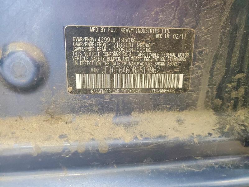 2011 Subaru Impreza მანქანა იყიდება აუქციონზე, vin: JF1GE6A60BH517962, აუქციონის ნომერი: 63978496