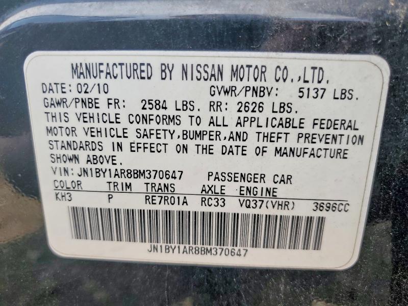 Aukcja sprzedaży 2011 Infiniti M37, vin: JN1BY1AR8BM370647, numer aukcji: 65927926