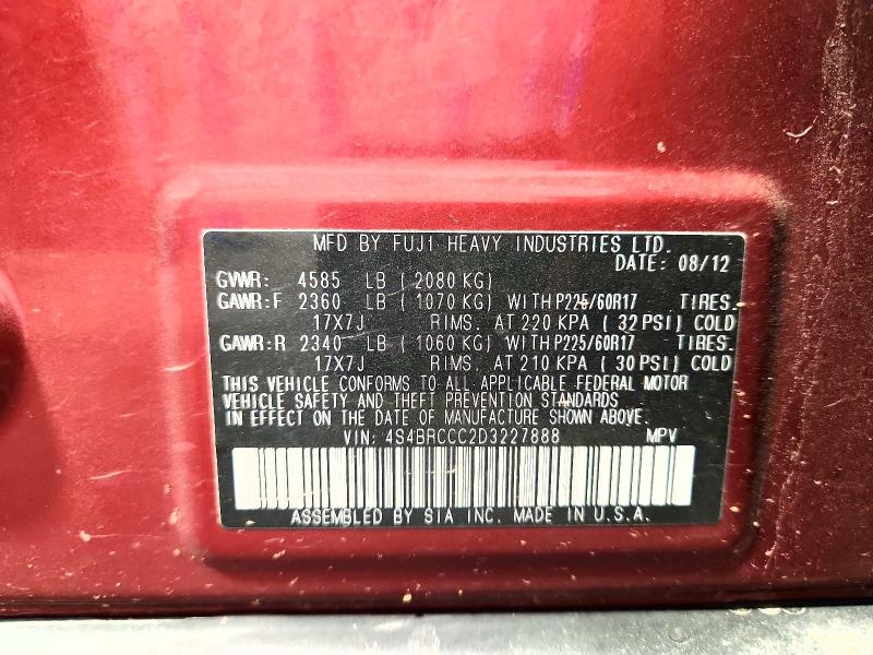 63371996 :رقم المزاد ، 4S4BRCCC2D3227888 vin ، 2013 Subaru Outback مزاد بيع