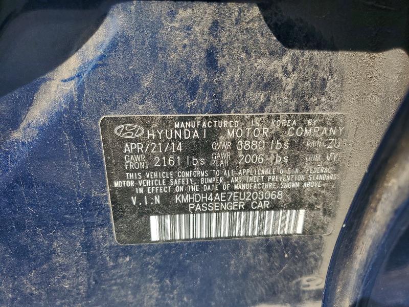 2014 Hyundai Elantra მანქანა იყიდება აუქციონზე, vin: KMHDH4AE7EU203068, აუქციონის ნომერი: 66960356