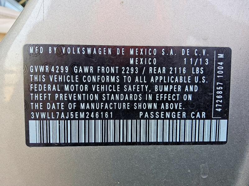 2014 Volkswagen Jetta მანქანა იყიდება აუქციონზე, vin: 3VWLL7AJ5EM246161, აუქციონის ნომერი: 60092296