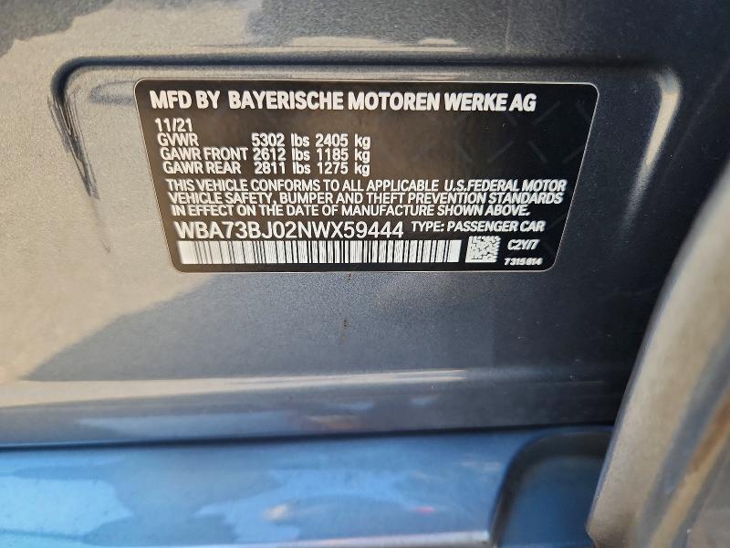 Aukcja sprzedaży 2022 Bmw 540, vin: WBA73BJ02NWX59444, numer aukcji: 66358976