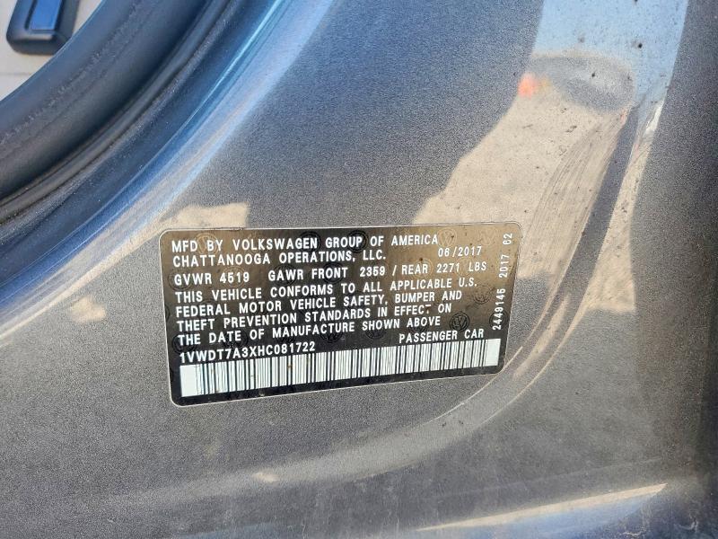 Продаж на аукціоні авто 2017 Volkswagen Passat, vin: 1VWDT7A3XHC081722, номер лоту: 65878746
