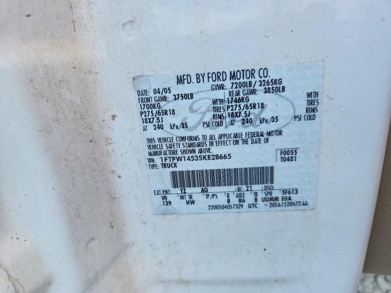 63643496 :رقم المزاد ، 1FTPW14535KE28665 vin ، 2005 Ford F150 مزاد بيع