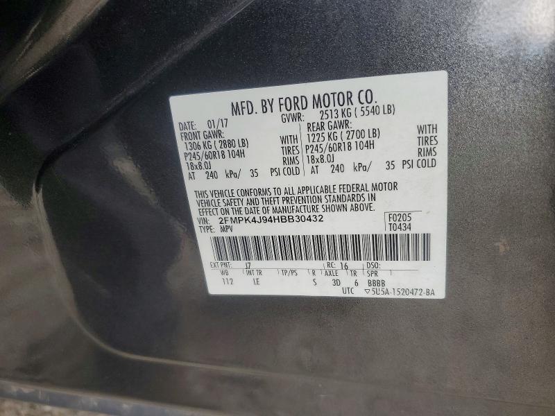 66450786 :رقم المزاد ، 2FMPK4J94HBB30432 vin ، 2017 Ford Edge مزاد بيع