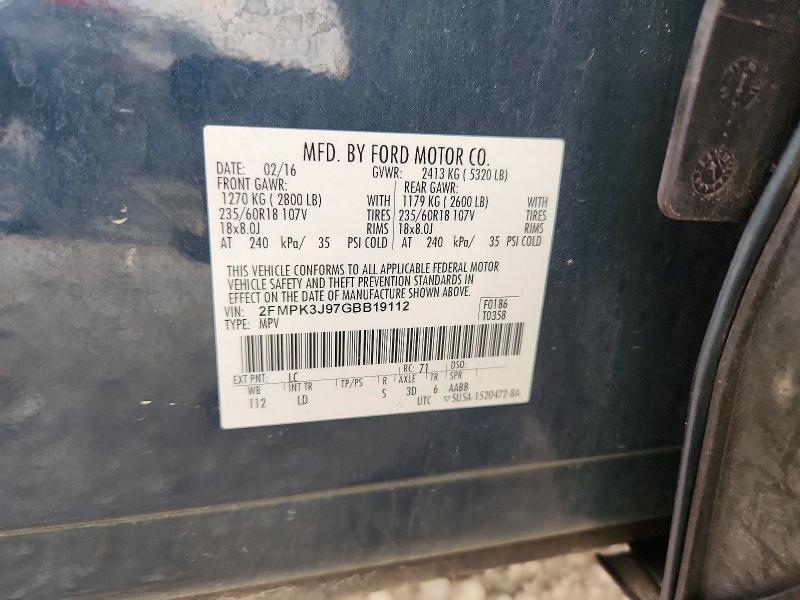 Продаж на аукціоні авто 2016 Ford Edge, vin: 2FMPK3J97GBB19112, номер лоту: 66208796