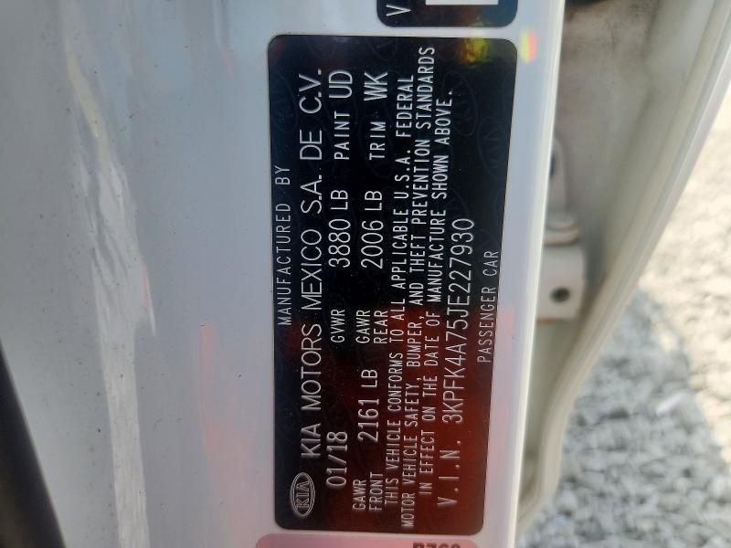 2018 Kia Forte მანქანა იყიდება აუქციონზე, vin: 3KPFK4A75JE227930, აუქციონის ნომერი: 63953476