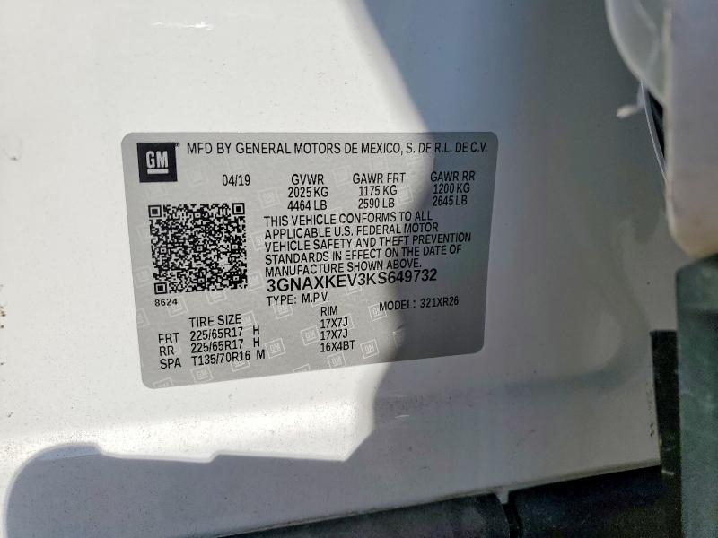 65399436 :رقم المزاد ، 3GNAXKEV3KS649732 vin ، 2019 Chevrolet Equinox مزاد بيع