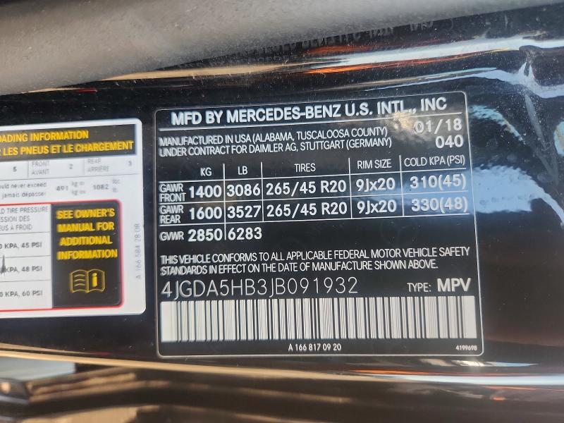 2018 Mercedes-benz Gle მანქანა იყიდება აუქციონზე, vin: 4JGDA5HB3JB091932, აუქციონის ნომერი: 66777666