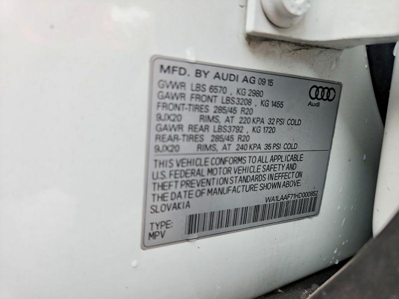 Продаж на аукціоні авто 2017 Audi Q7, vin: WA1LAAF71HD000852, номер лоту: 64310306