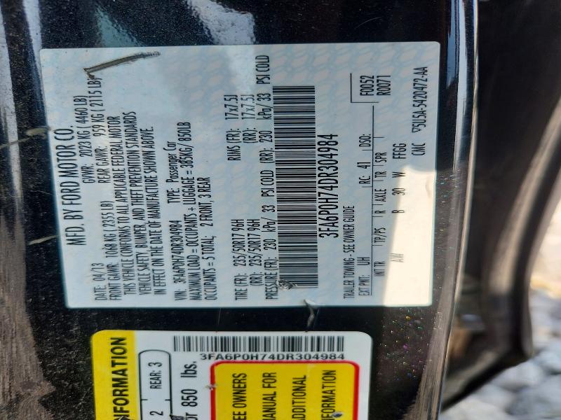 66046816 :رقم المزاد ، 3FA6P0H74DR304984 vin ، 2013 Ford Fusion مزاد بيع