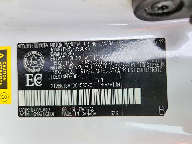 65663046 :رقم المزاد ، 2T2BK1BA1DC158370 vin ، 2013 Lexus Rx 350 مزاد بيع