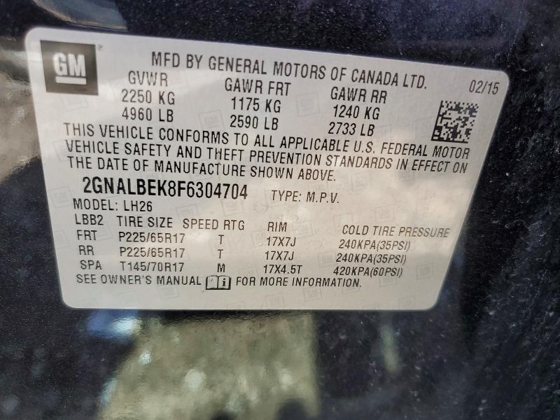 Продажа на аукционе авто 2015 Chevrolet Equinox, vin: 2GNALBEK8F6304704, номер лота: 65154686