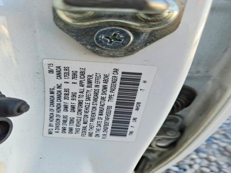 66202426 :رقم المزاد ، 2HGFB2F74FH553793 vin ، 2015 Honda Civic مزاد بيع