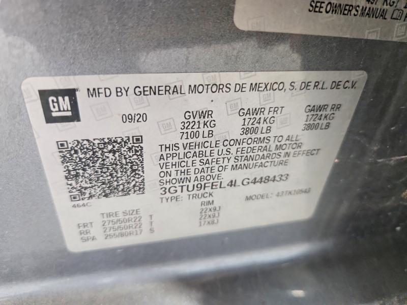 2020 Gmc Sierra მანქანა იყიდება აუქციონზე, vin: 3GTU9FEL4LG448433, აუქციონის ნომერი: 66417276