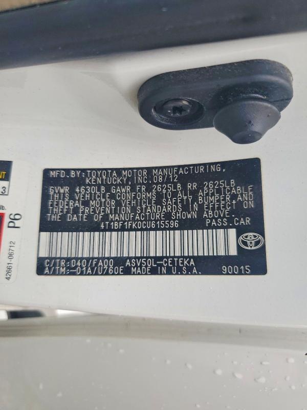 Продаж на аукціоні авто 2012 Toyota Camry, vin: 4T1BF1FK0CU615596, номер лоту: 64271226