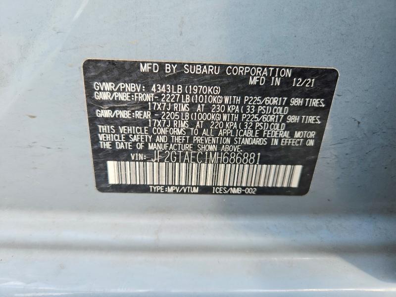 Aukcja sprzedaży 2021 Subaru Crosstrek, vin: JF2GTAEC1MH686881, numer aukcji: 66046536