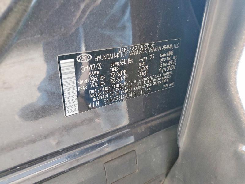2023 Hyundai Santa Fe მანქანა იყიდება აუქციონზე, vin: 5NMS6DAJ4PH513736, აუქციონის ნომერი: 64075706