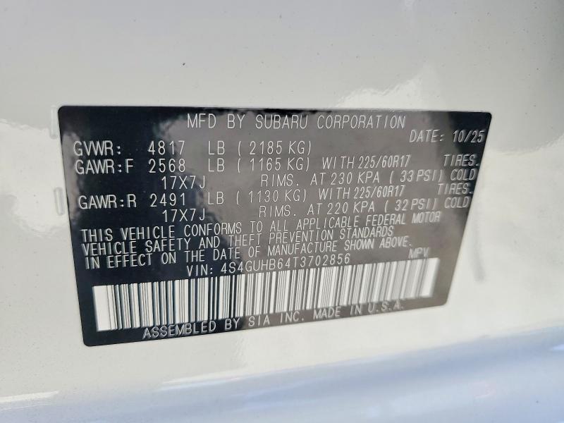 65862406 :رقم المزاد ، 4S4GUHB64T3702856 vin ، 2026 Subaru Crosstrek مزاد بيع