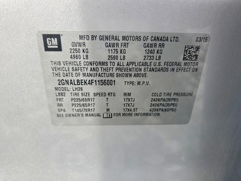 Aukcja sprzedaży 2015 Chevrolet Equinox, vin: 2GNALBEK4F1156001, numer aukcji: 66562316