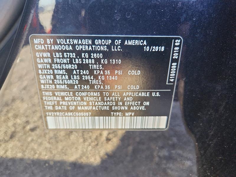 Aukcja sprzedaży 2019 Volkswagen Atlas, vin: 1V2YR2CA9KC505057, numer aukcji: 65864936